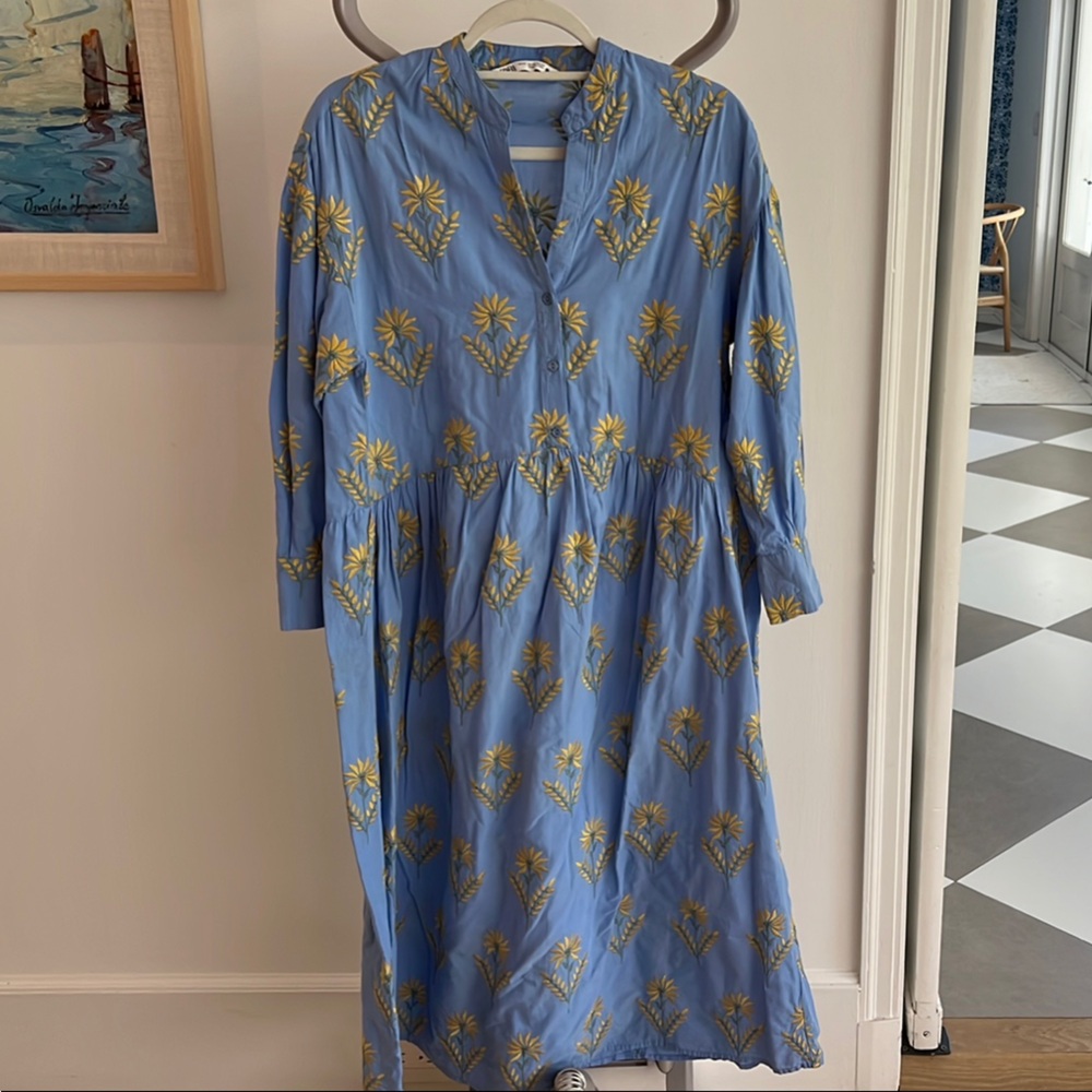 Zara Blue and Yellow Pleated Maxi Sundress